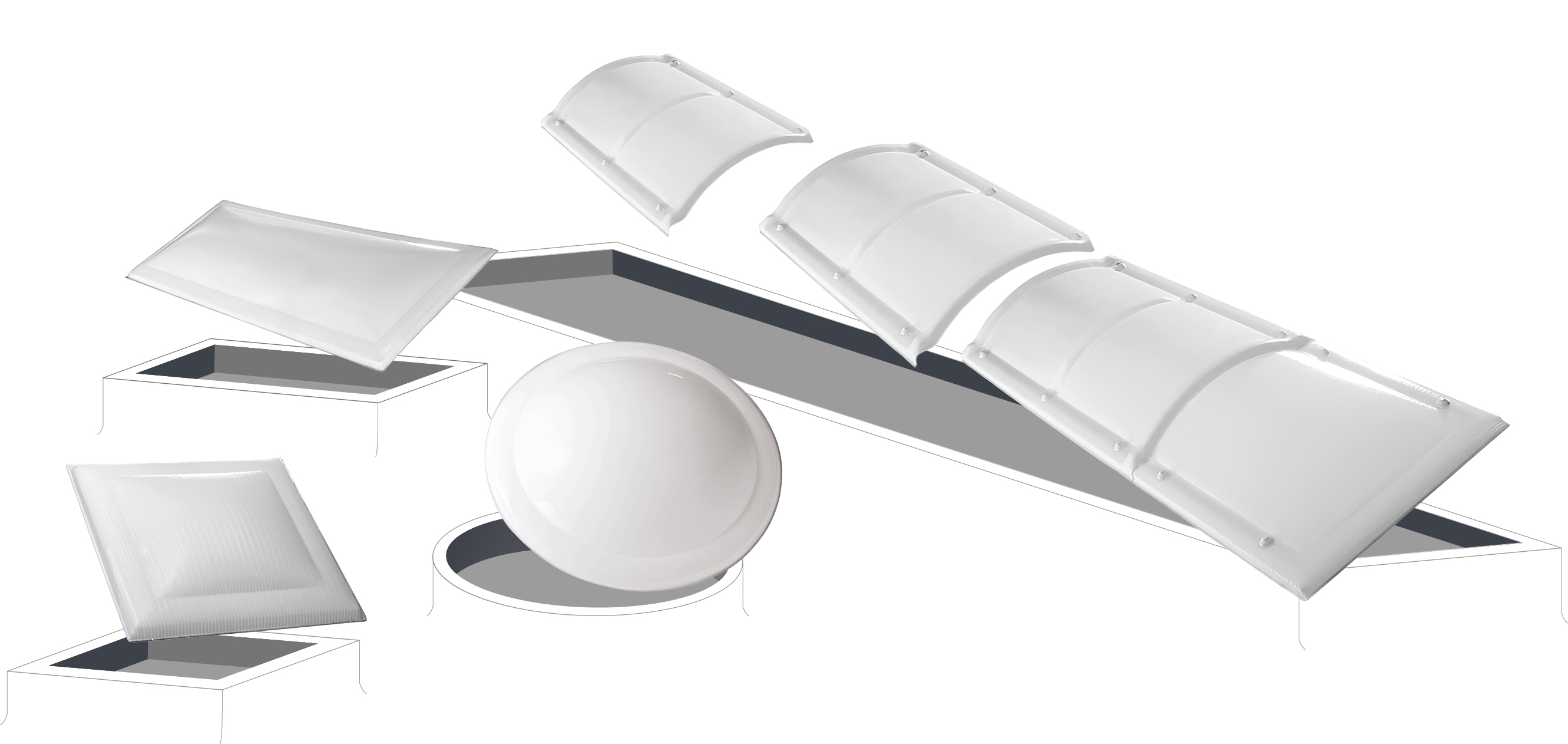 Cupole in policarbonato Poliform Lucernari: resistenti, leggere e trasparenti per illuminazione naturale e protezione duratura.