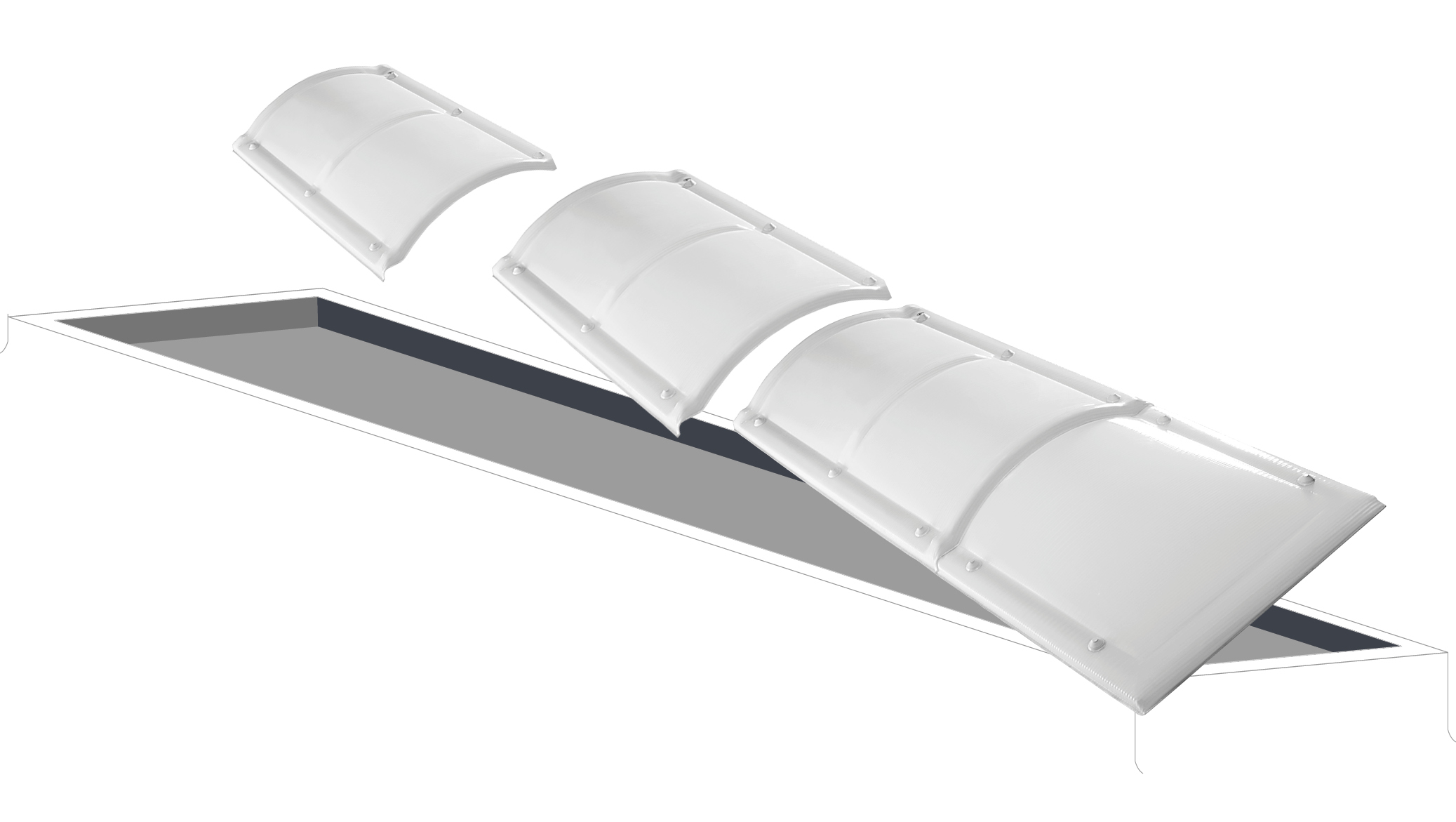 Copertura traslucida Mixer di Poliform Lucernari: luce naturale, resistenza agli agenti atmosferici e design funzionale per ogni struttura.